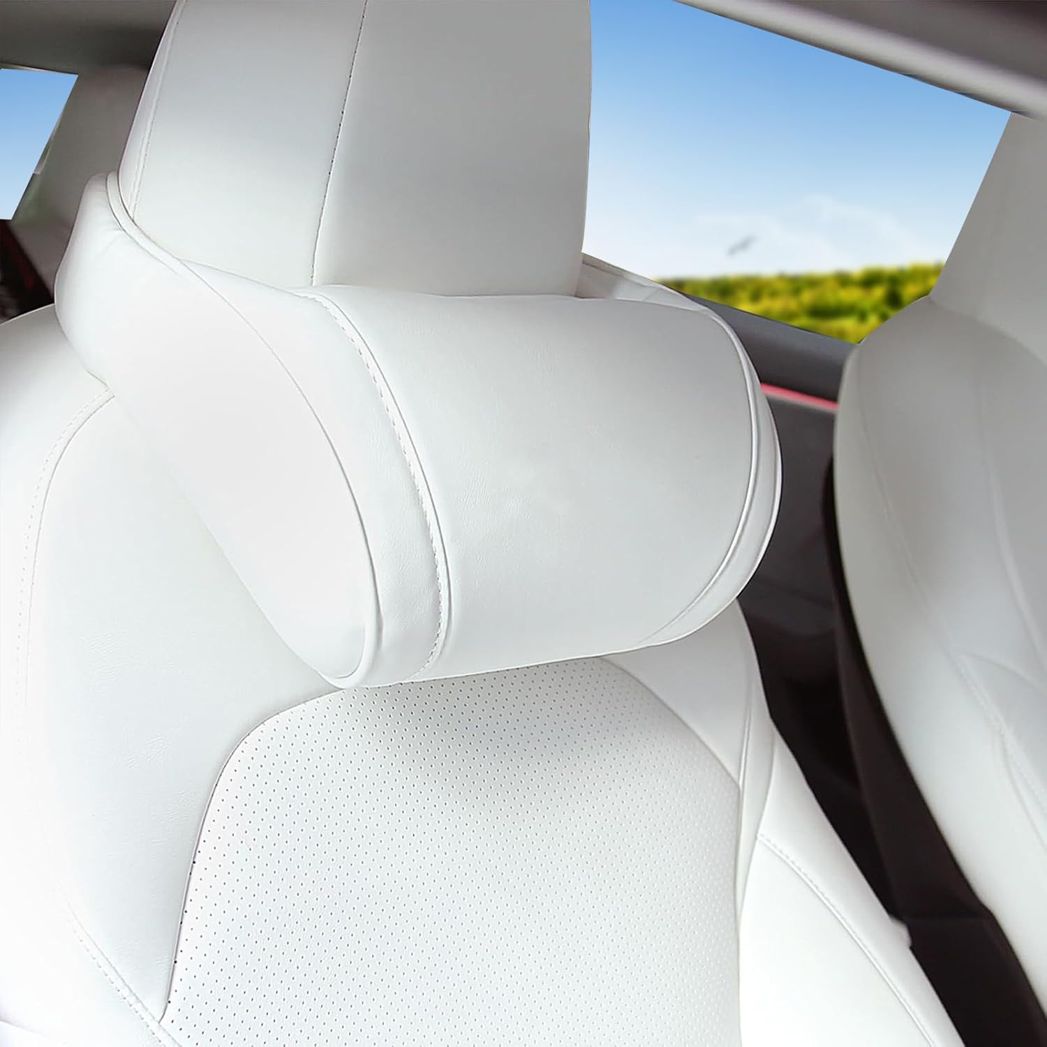 Erivis Car Neck Pillow for Tesla Model Y/3/S/X/Cybertruck Memory Foam Headrest Pillow Ergonomic Design Neck Support Seat Headrest Softness Comfortable Car Pillow (White, 1 Pack)