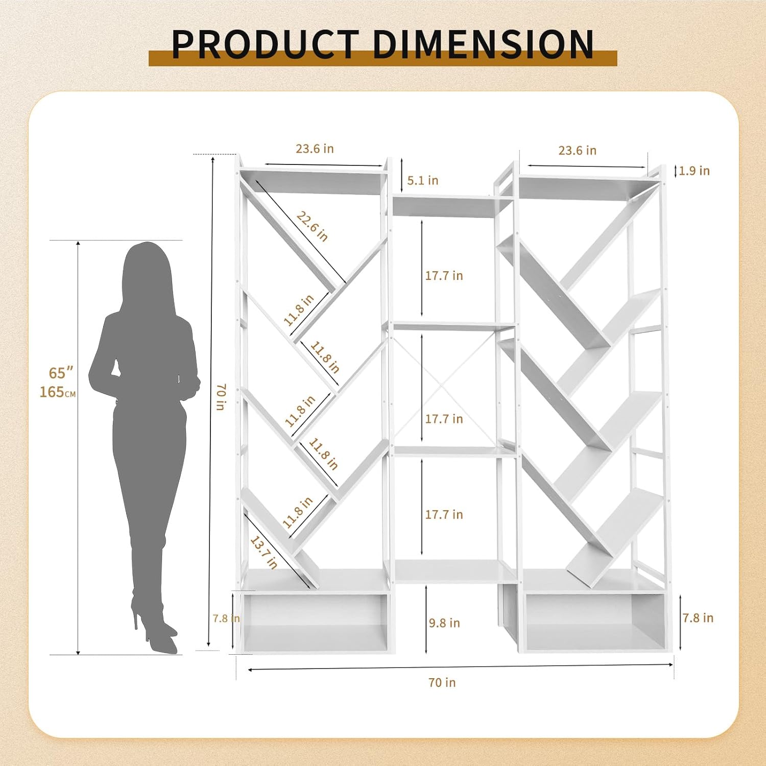 Triple 6 Tier Bookshelf, Large Bookcase Industrial Bookshelf with 24 Open Display Shelves, Industrial Tree Bookshelf, Wooden Tall Standing Bookshelf for Living Room Home, Office