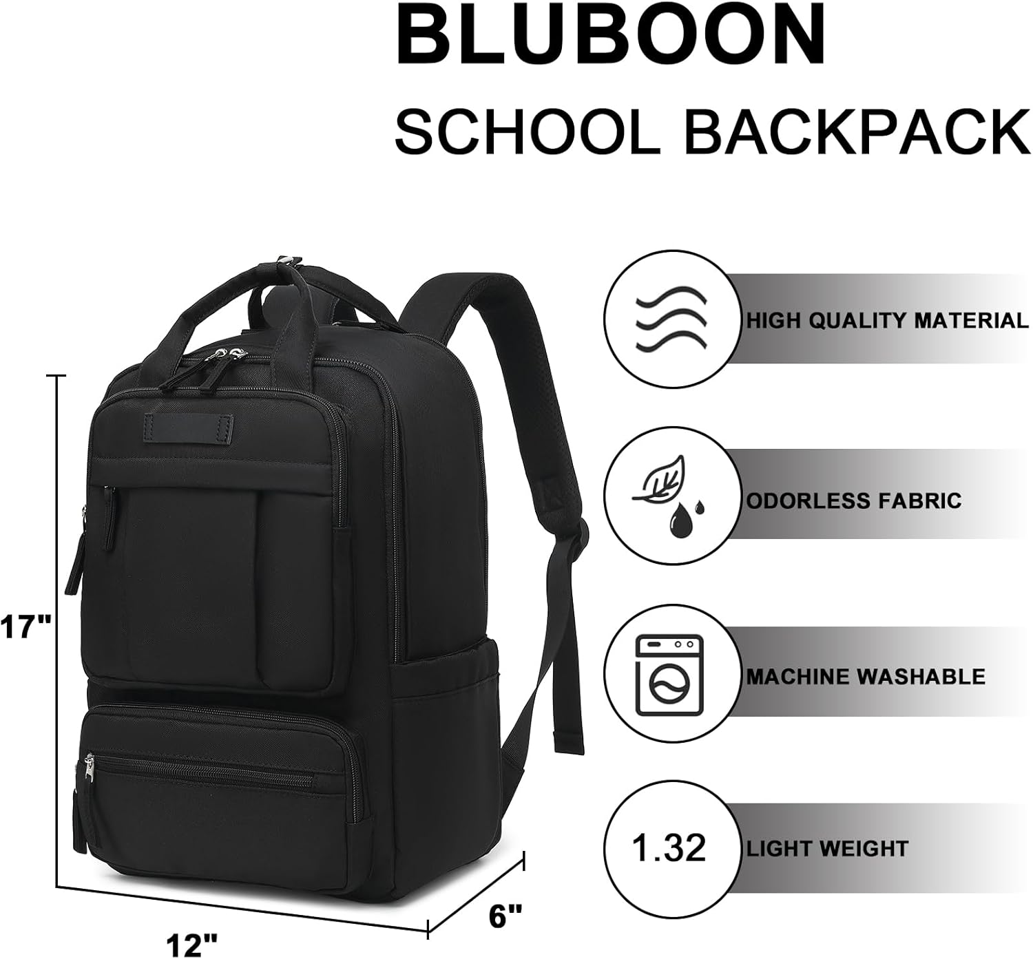 Bluboon Backpack for School Women Girls Multi Pockets Carry On Backpack Work Business Travel Bags Fashion College Bookbags (Black)