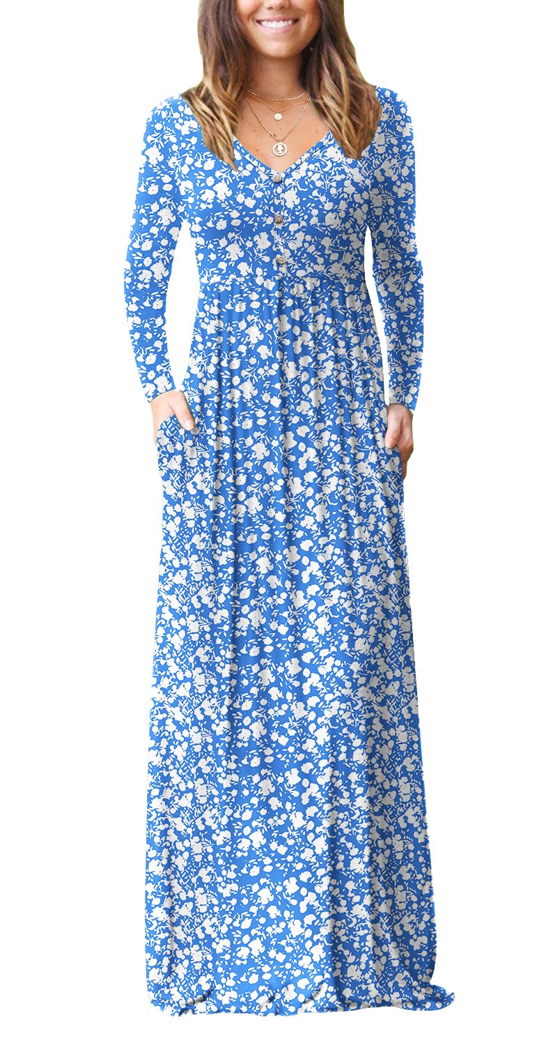 GRECERELLE Womens Long Sleeve V Neck Casual Button Maxi Dress 2025 with Pockets