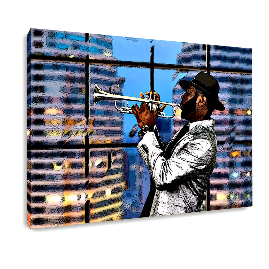 Lienzo Cuadro Moderno Jazz trompetista música decoración de Pared Tamaño 120x80x2cm