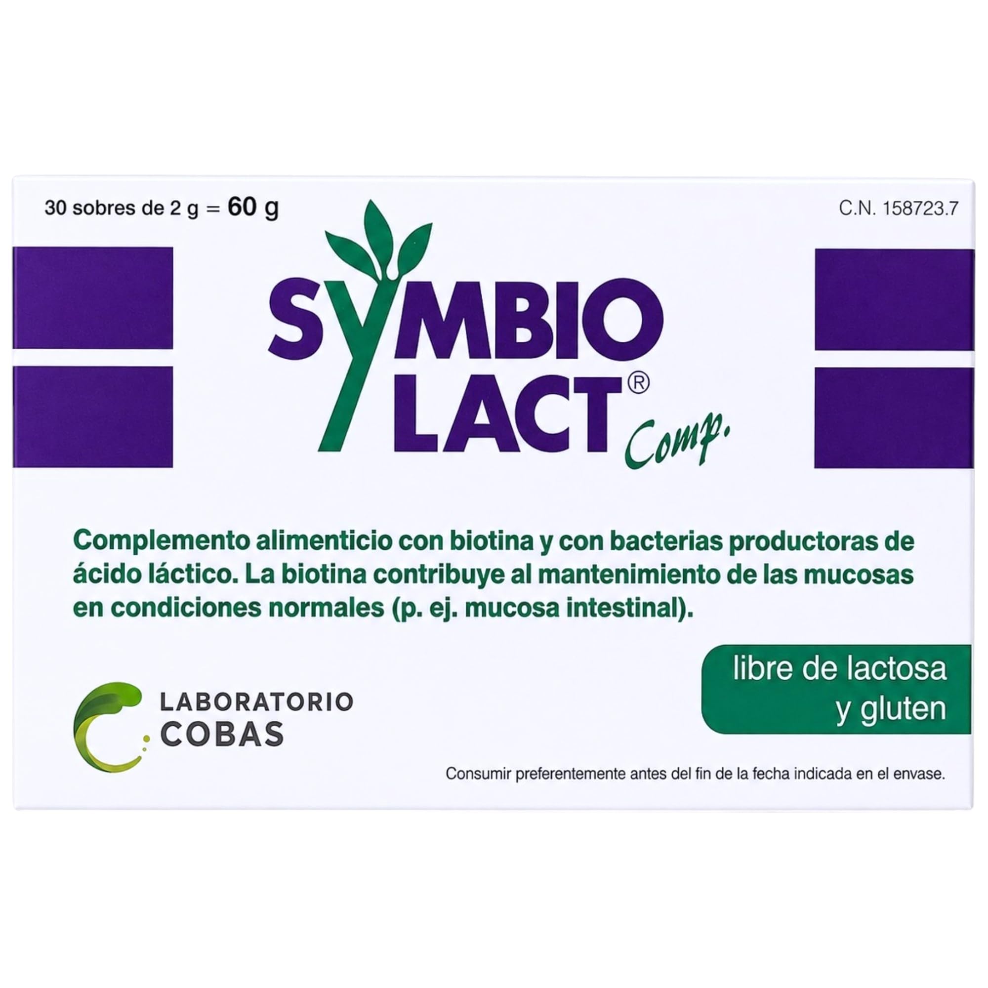 Cobas SymbioLact Comp 30 Sobres - Suplemento Probiótico para la Microbiota Intestinal y Mucosa Digestiva - Con Bacterias Lácticas y Biotina