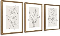 Vista 1 de WRFON Framed Botanical Wall Art Set of 3, 12x16 Minimalist Line Art Canvas Prints with Light Natural Wood Frame, Neutral Gallery Wall Decor for