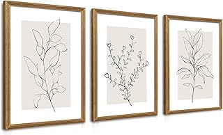 WRFON Framed Botanical Wall Art Set of 3, 12x16 Minimalist Line Art Canvas Prints with Light Natural Wood Frame, Neutral Gallery Wall Decor for Hallway, Entryway, Apartment or Bedroom
