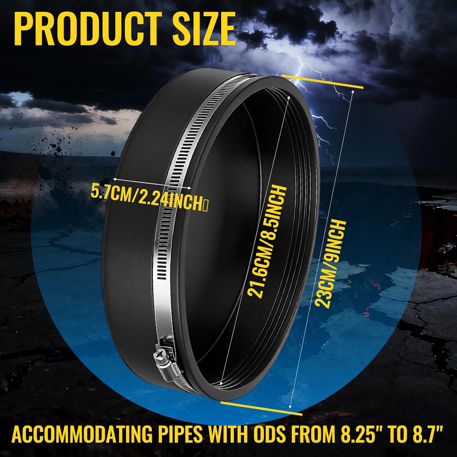 3 Pack 8 Inch Flexible PVC Pipe Cap with Stainless Steel Clamps - Black Durable End Caps for Drainage, Wastewater & Vent Pipes, Above/below Ground Use