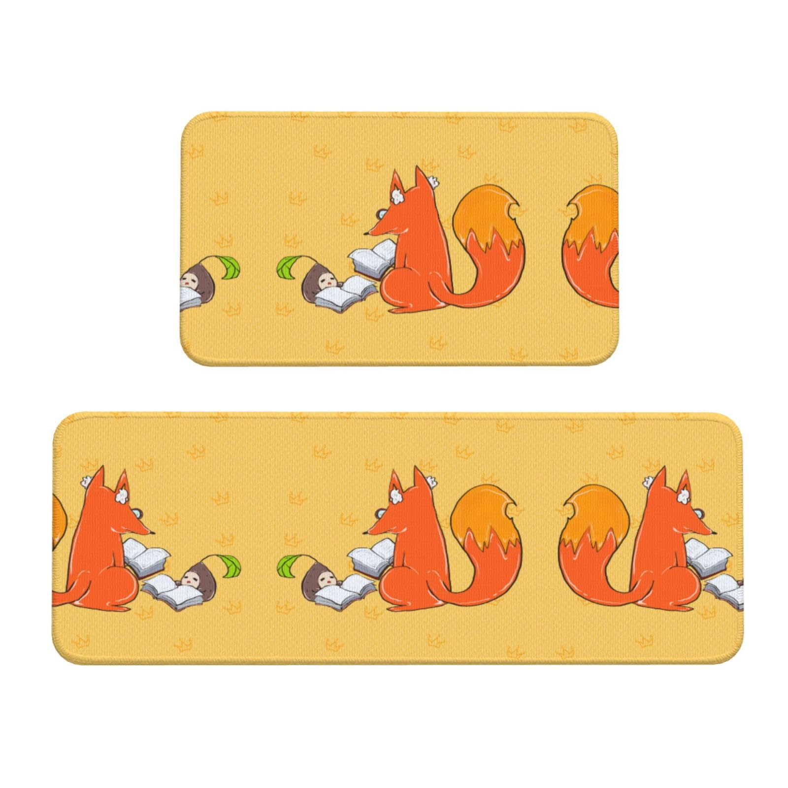 Alfombrillas de cocina con zorros y girasoles, juego de 2 tapetes entrañables para su hogar