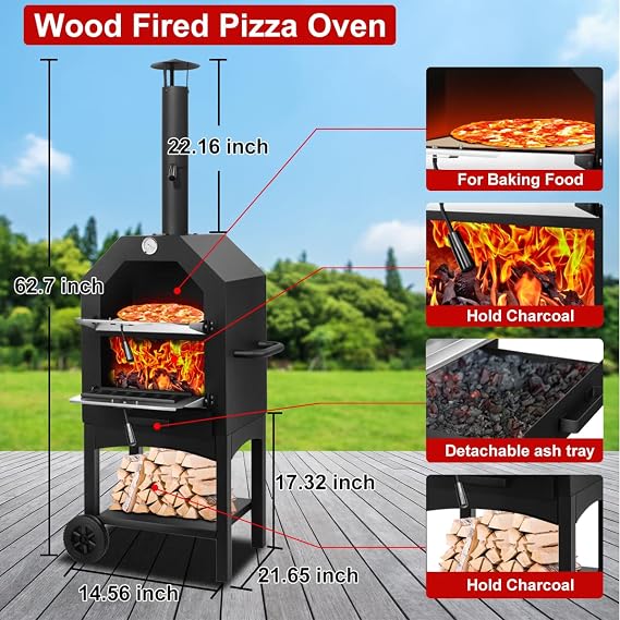 Outdoor Wood-Fired Pizza Oven Patio Pizza Maker for Backyard