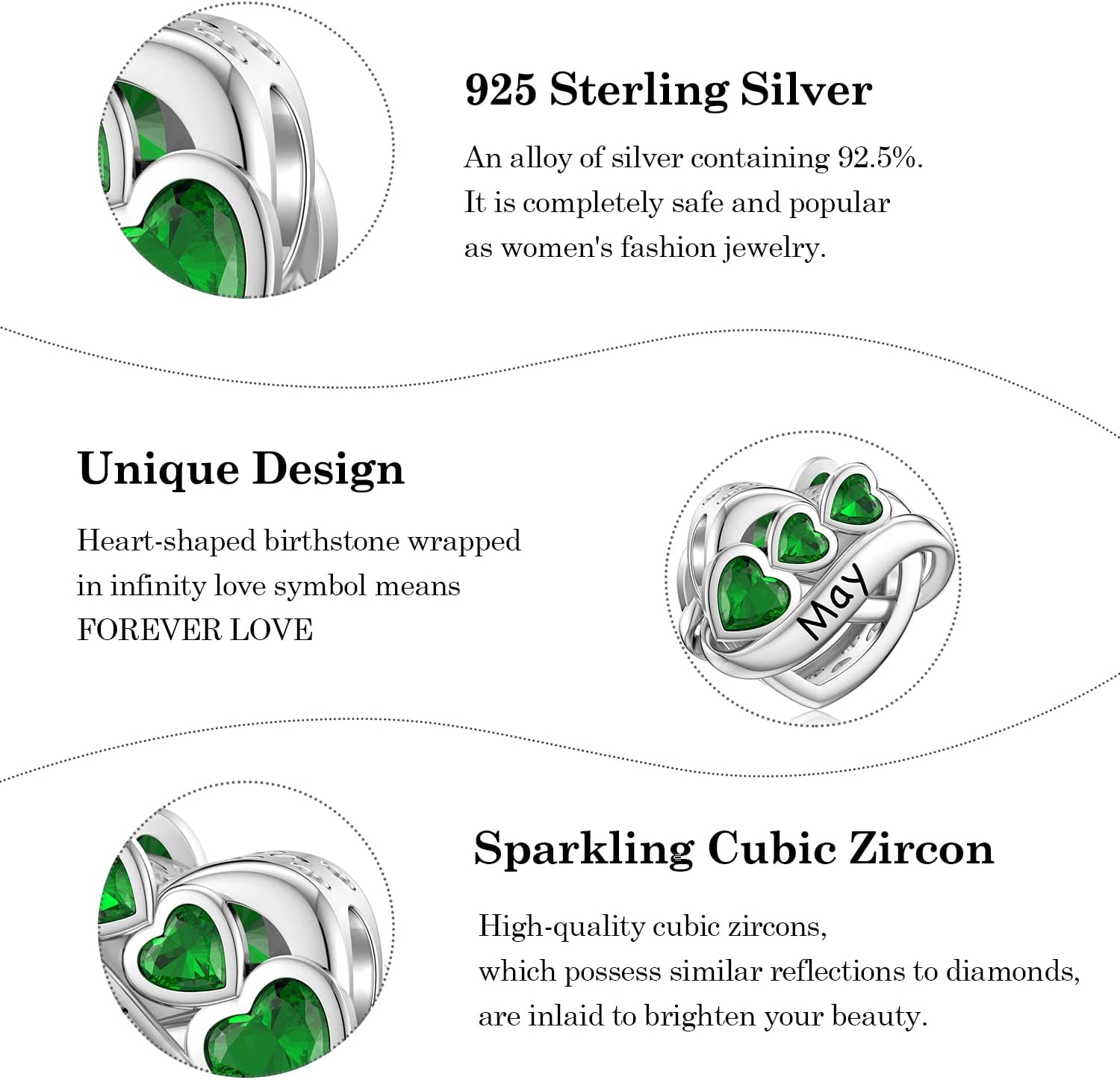 JIAYIQI Birthstone Charm for Charms Bracelet, 925 Sterling Silver Endless Love Heart Charm Engraved Symbolizes, Happy Birthday Charms for Bracelet Necklace