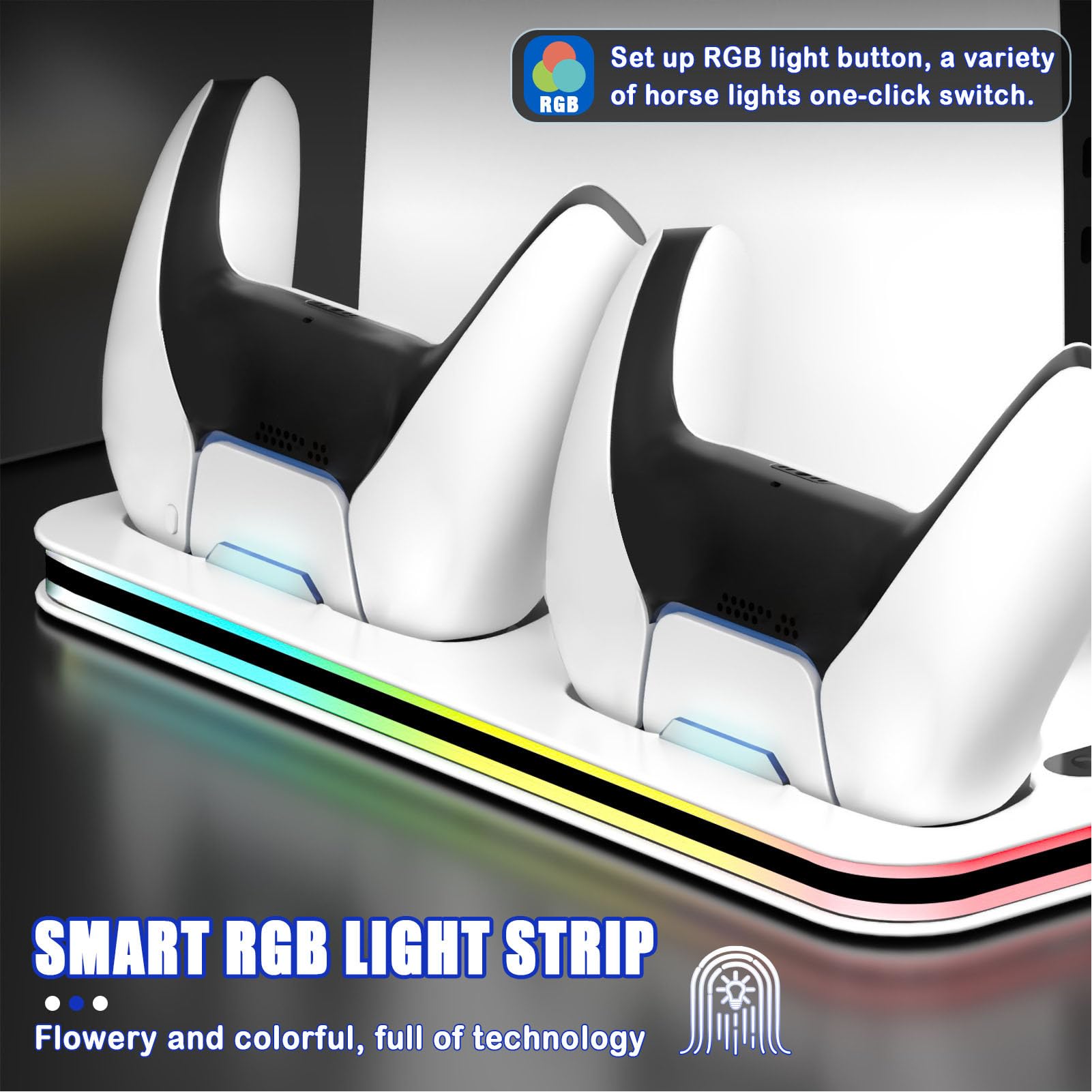 Luocute Stazione di Raffreddamento per Console di Gioco, Supporto di Ricarica Verticale con Ventola Regolabile a 3 Livelli e Luce RGB, Docking Station USB Tipo C Multifunzionale