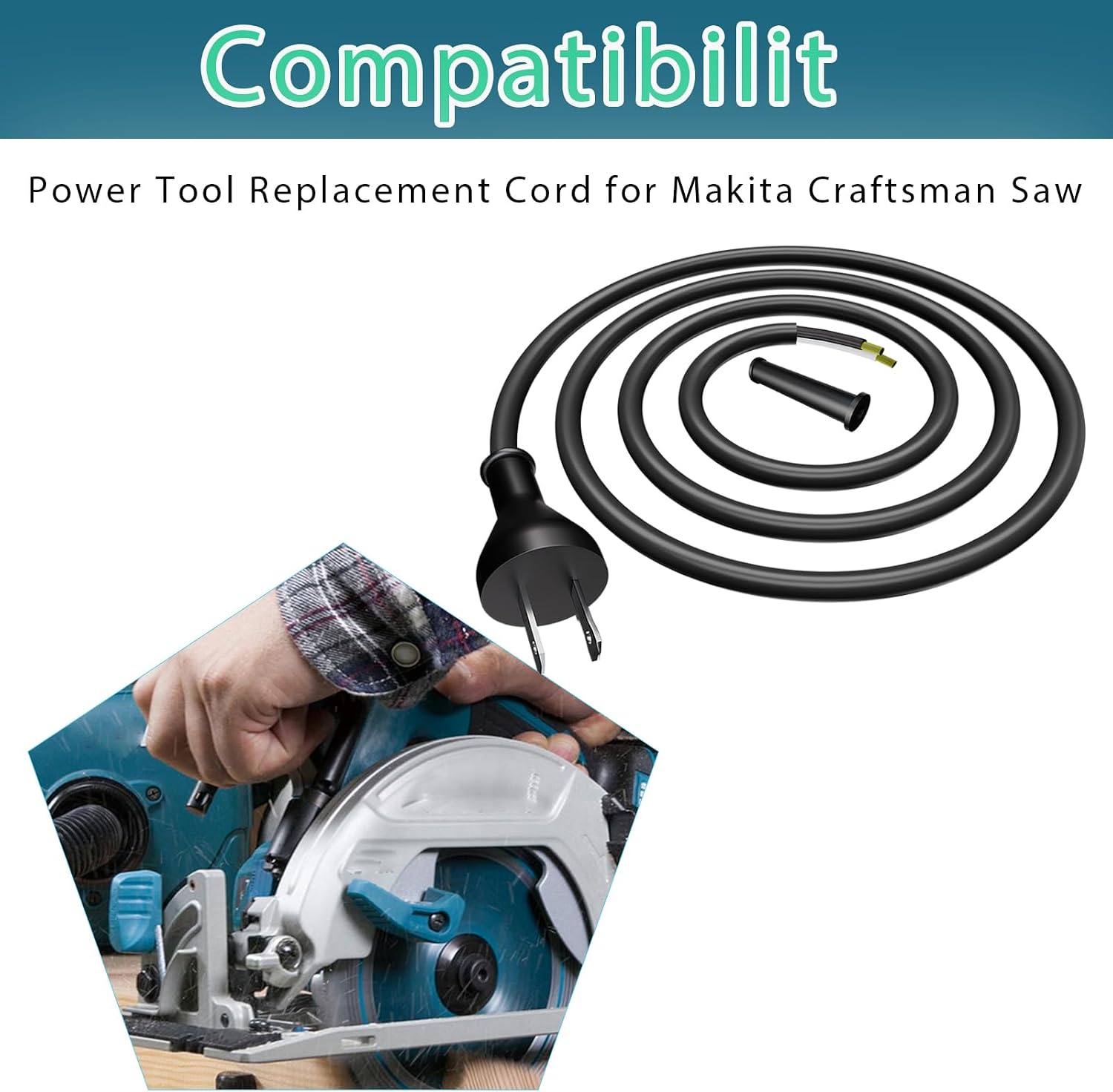 6.5FT 18 AWG Power Tool Replacement Cord, 2 Prong 18/2 SJT Heavy Duty Cable image 4