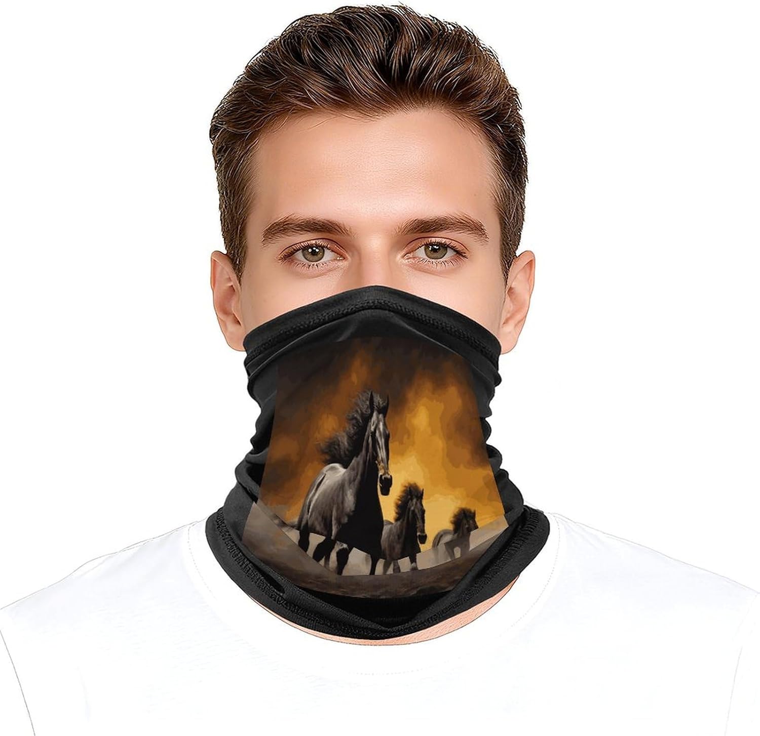Running Black Horses Face Mask for Men Women,Neck Gaiter Sunscreen Breathable,Face Cover for Skiing Fishing Hiking Cycling