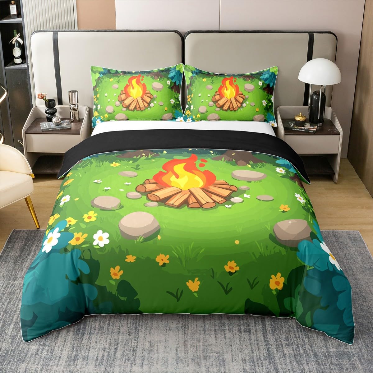 Homewish Camper King pościel szczęśliwy kemping bawełna poszewka na kołdrę zestaw leśny kemping poszewka na kołdrę dla dzieci chłopców dziewcząt, zestawy łóżek na ognisko