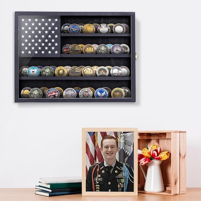 Caja de exhibición para monedas militares de madera 16x12 pulg miniatura 2