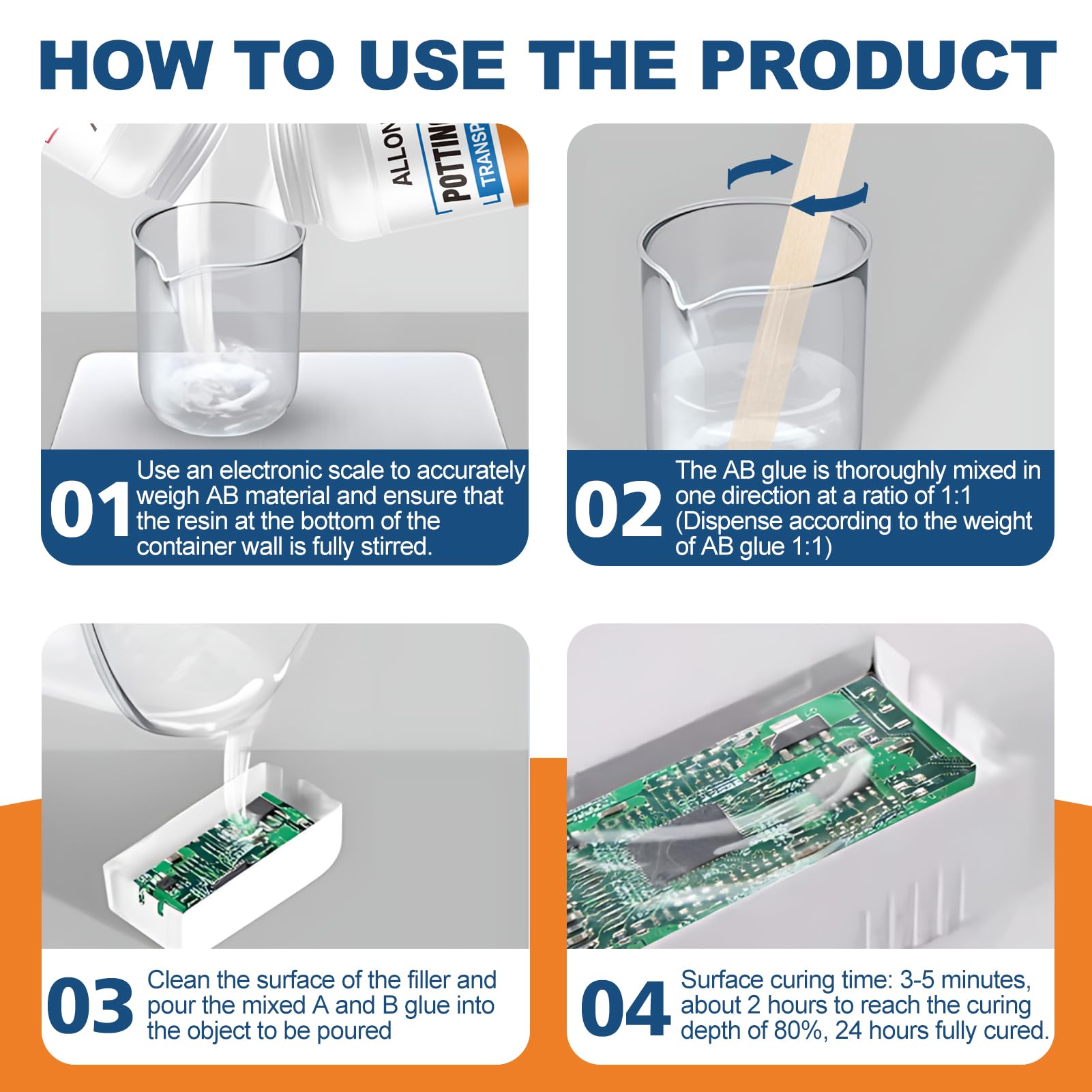 Allony Gel Isolante Elettrico, Sigillante Impermeabile Trasparente, Colla per Incapsulamento Elettrica per Scatole di Derivazione/Schede Elettroniche/Elettrodomestici