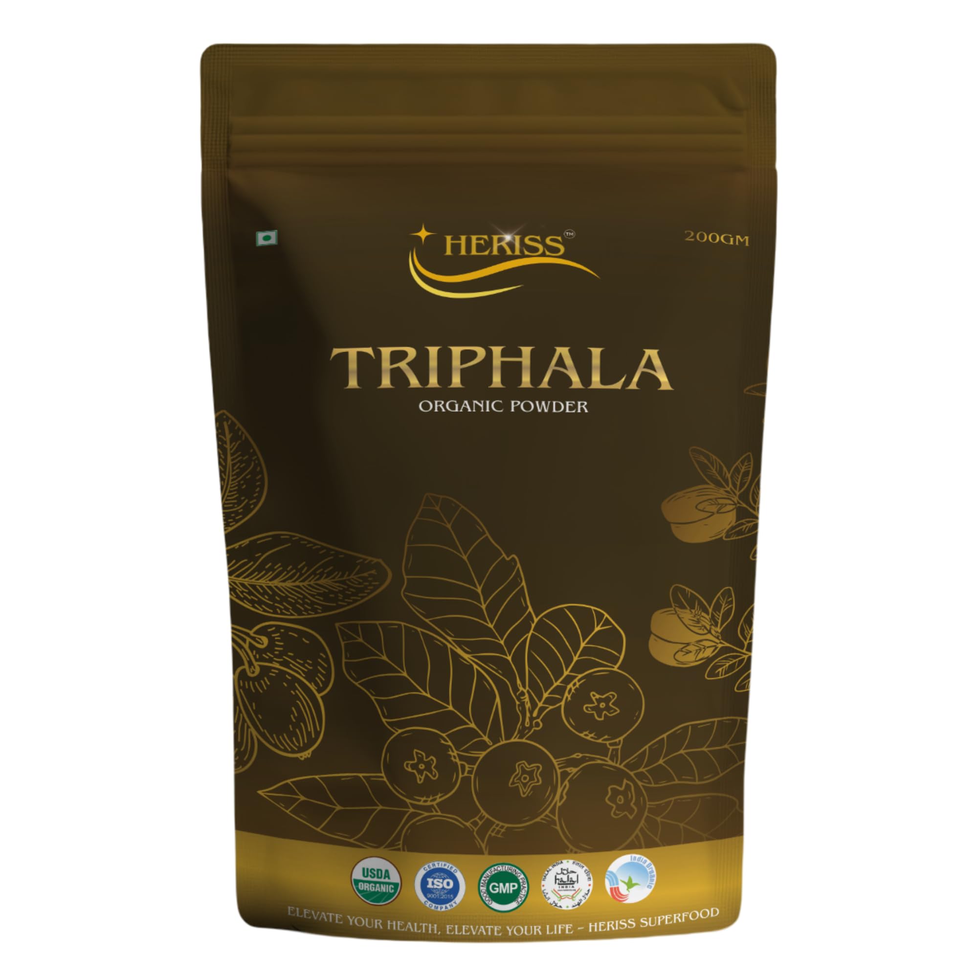 Heriss Organic Triphala Powder | Pure and Natural Ayurvedic Blend of Amla Haritaki Bibhitaki | Supports Digestion, Detox and Weight Management | Rich in Antioxidants (200g)