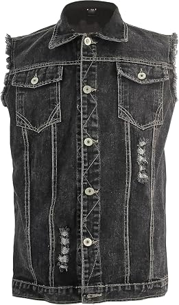 JEKE-DG Mens Sleeveless Fashion Punk Jean Vest Multi Pocket Casual Biker Denim Vest Button Down Red Lapel Jean Vests