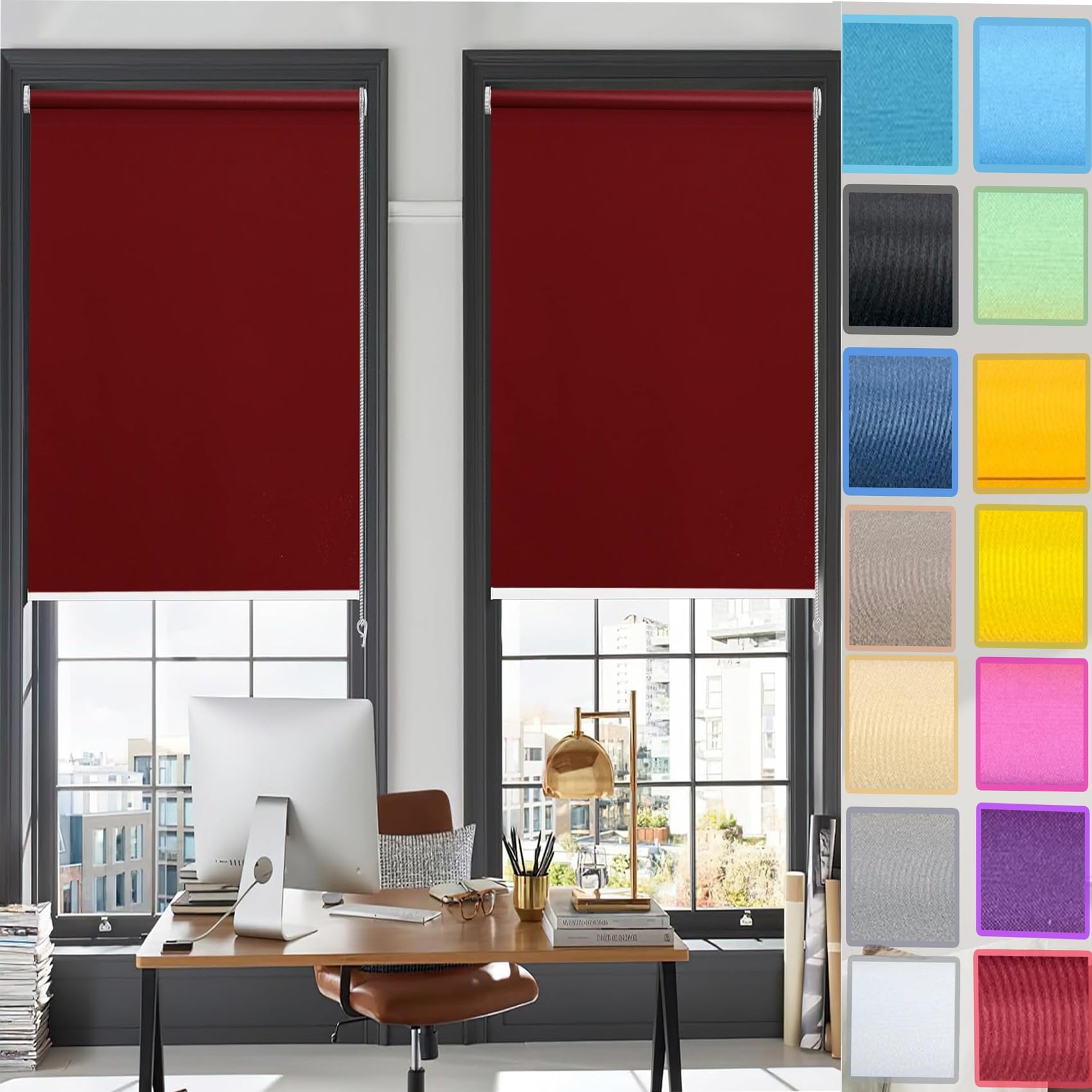 Store Enrouleur Jour Nuit sans Perçage 80 x 170 cm sans perçage Protection Contre la Vue Rideaux Occultants Thermique Kit de Montage Inclus, pour fenêtres et Portes, Rouge