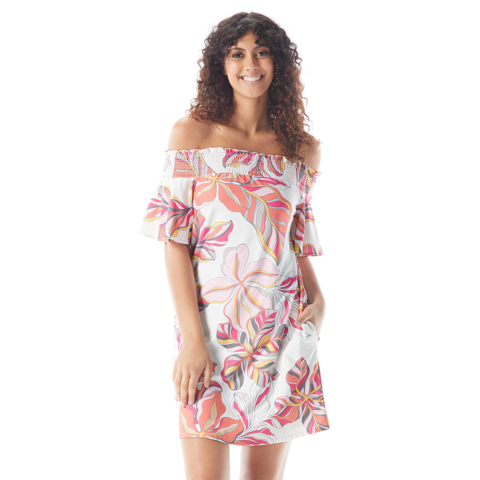 Beach HouseBEACH HOUSE Style Megan UPF 50+ Jersey Off The Shoulder Dress with Pockets Eco-Wear