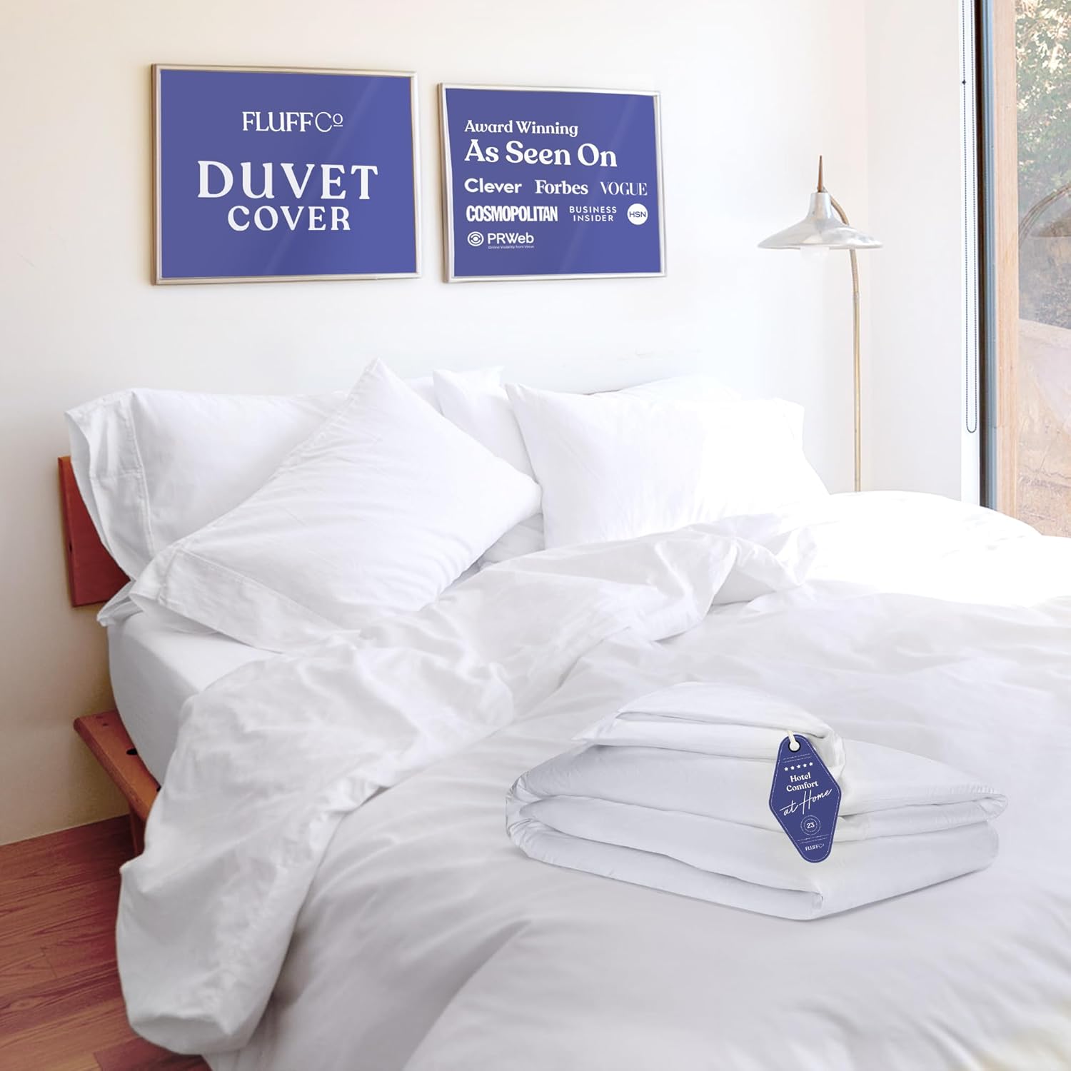 Fluffco King Size Luxury Duvet Cover - Hotel Collection Bedding Duvet Covers - Made from 100% Cotton - Zipper Enclosed Quilt Cover with Cooling Effect - Machine Washable White Bedspread - 91" x 101"