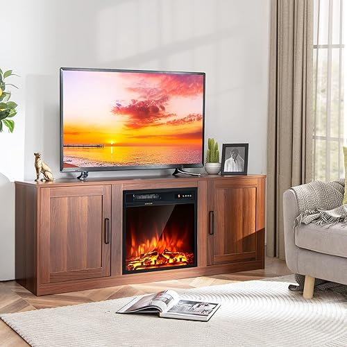 Miniatura 2 de Tangkula Soporte eléctrico para TV de hasta 65 pulgadas, con chimenea sintética de 18 pulgadas y 1500 W, termostato integrado, brillo de 5 niveles,