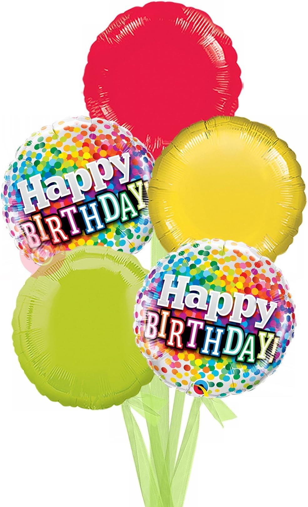 Happy Birthday Rainbow Confetti - Inflated Birthday Helium Balloon Delivered in a Box - Big Bouquet - 5 Balloons - Bloonaway