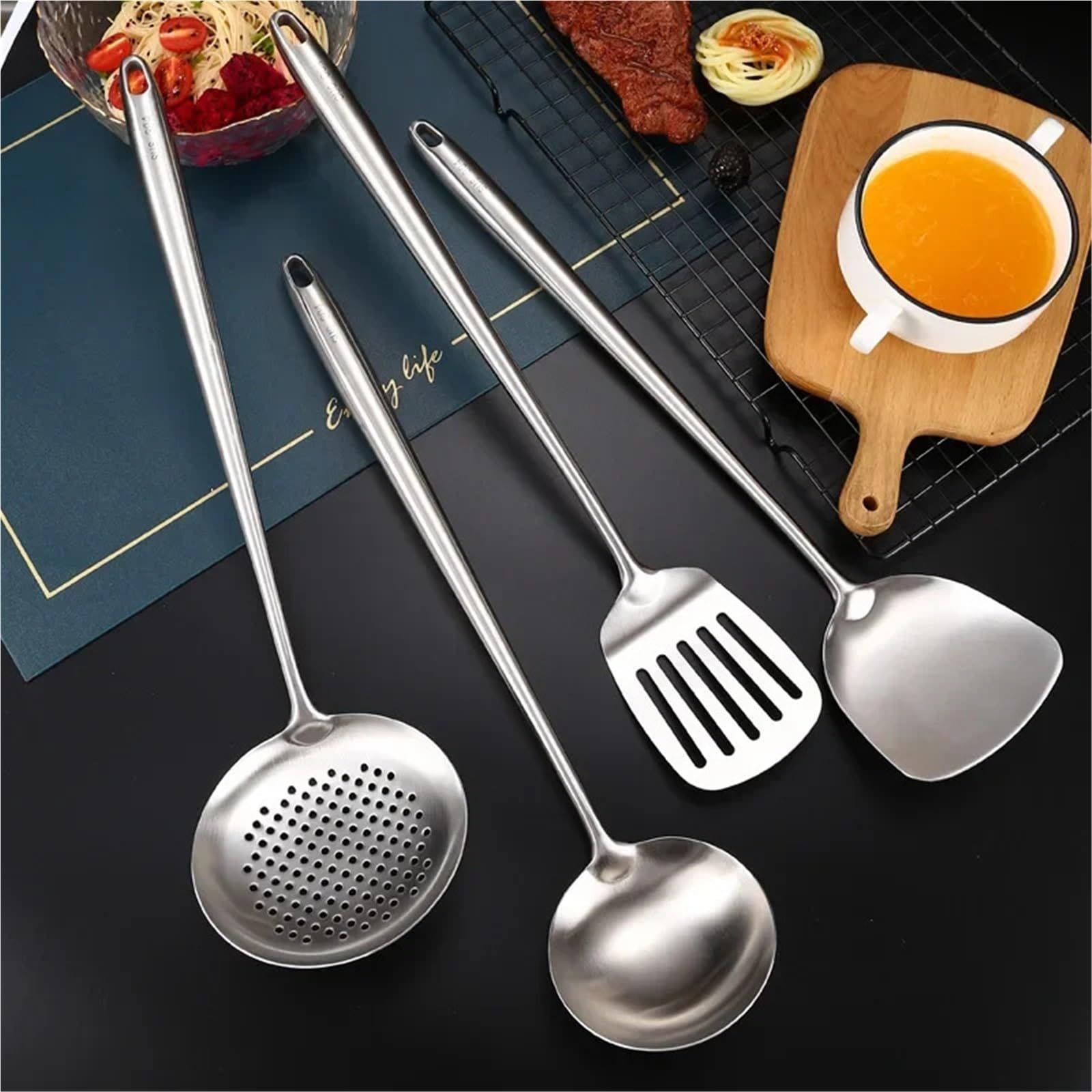 2 Set (4 Stück) Wok-Spatel aus Edelstahl 304 Für Küchen Und Schränke