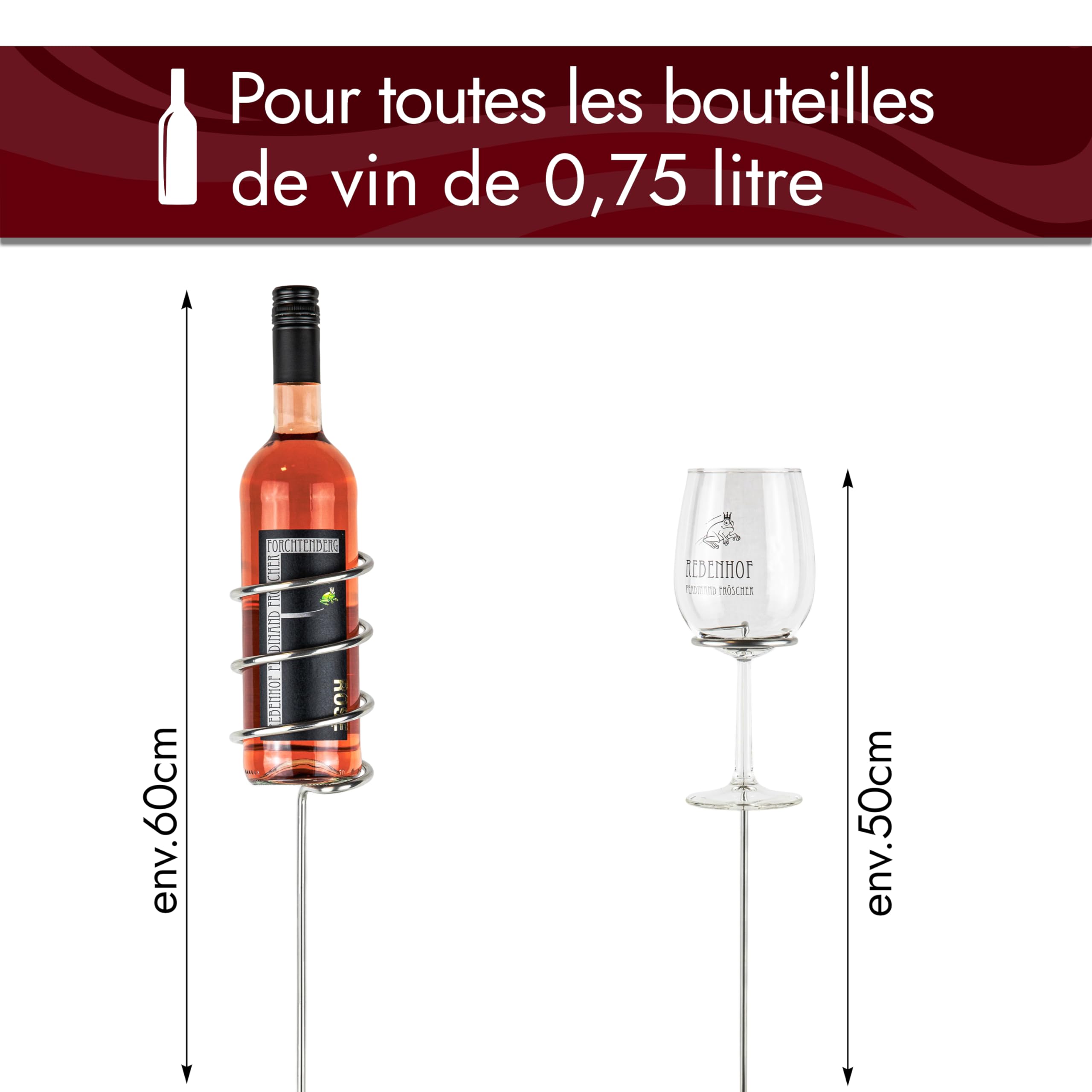 Support à vin original [Kit de démarrage] Support pour bouteilles et verre en acier inoxydable | Dégustation du vin pour partout | Le gadget pour pique-nique sur la plage dans le jardin
