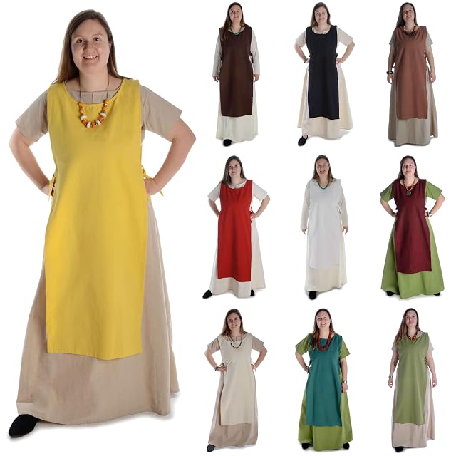Foto 4 de 7 de HEMAD Hrotsvit - Sobrevestido medieval - escapulario - ropa LARP - Amarillo L/XL