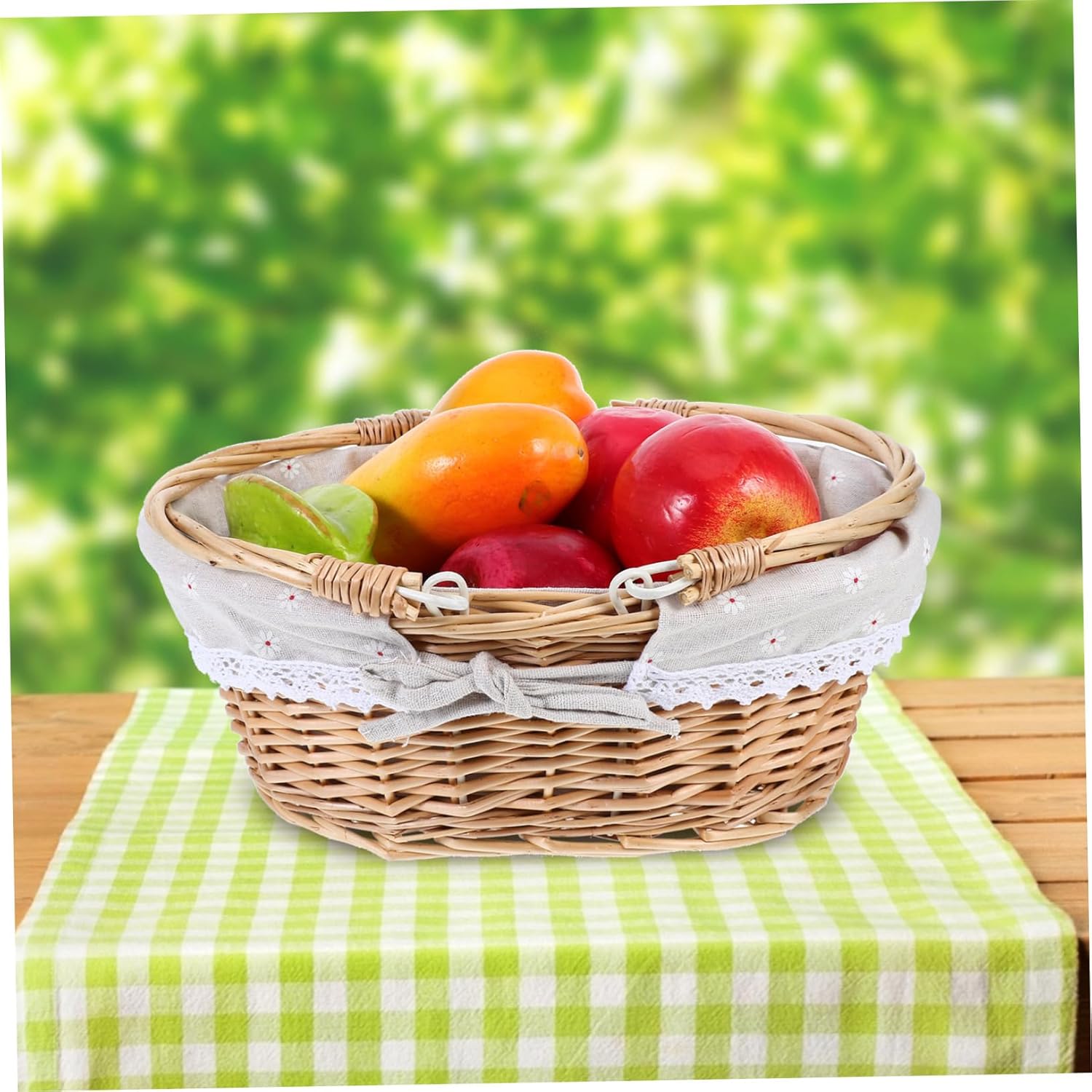 UPKOCH Handmade Rattan Picnic Basket with Handle Rustic Woven Storage for Easter Decor and Family Outings Natural Beige Design for Flowers Versatile Outdoor and Home Use