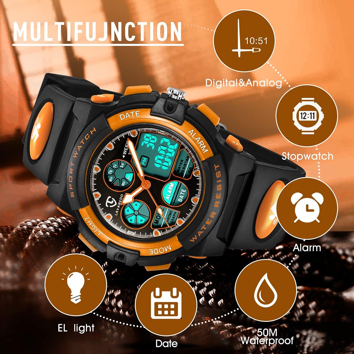 Kids Watch for Boys and Girls Ages 5-15, Analog Digital Waterproof with Alarm Clock Stopwatch, Birthday and Christmas Gifts