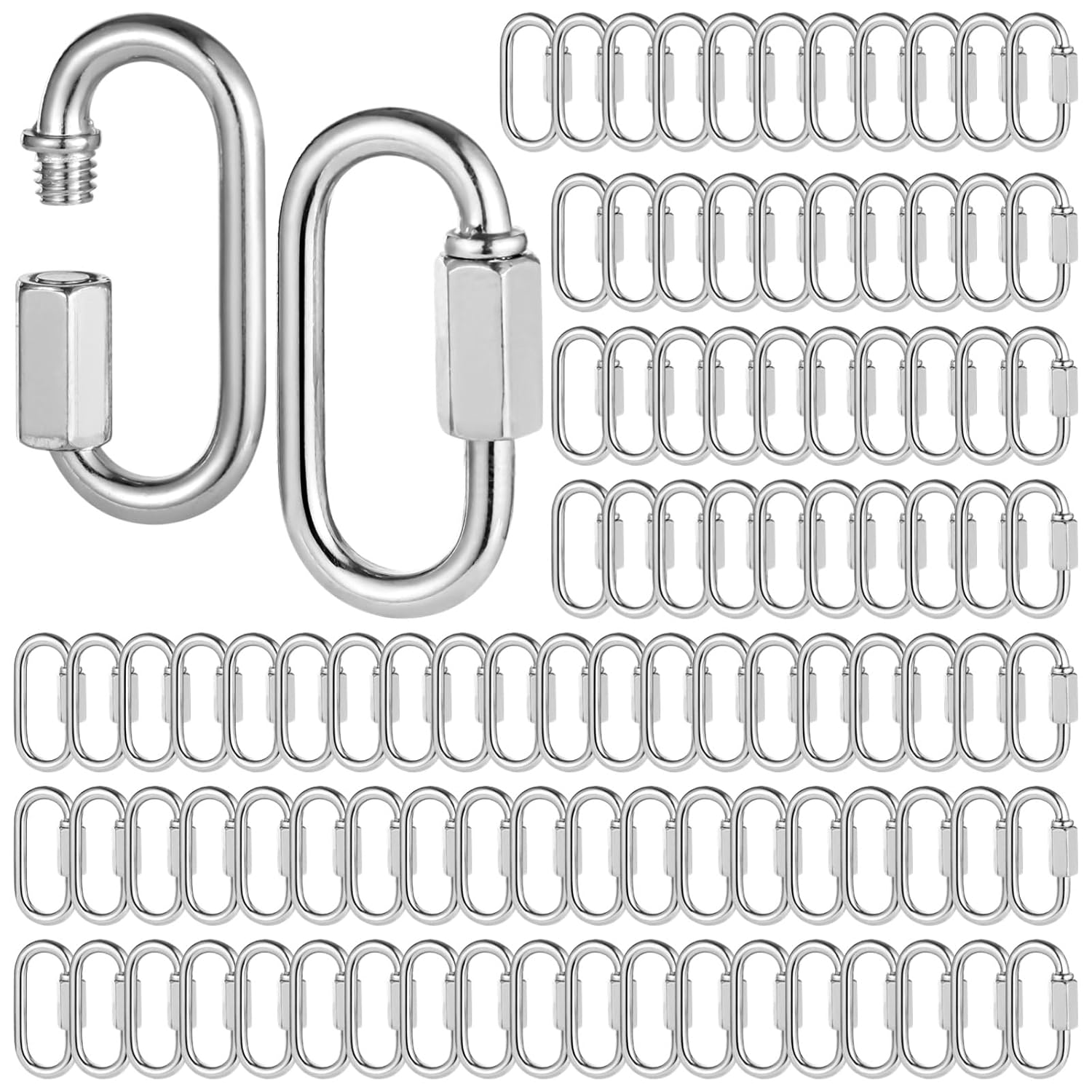 100 Pack M6 1/4 Inch Zinc Alloy Quick Links, D-Shaped Locking Chain Repair Links, Screw Lock Connectors for Chains, Ropes, Pet Leashes