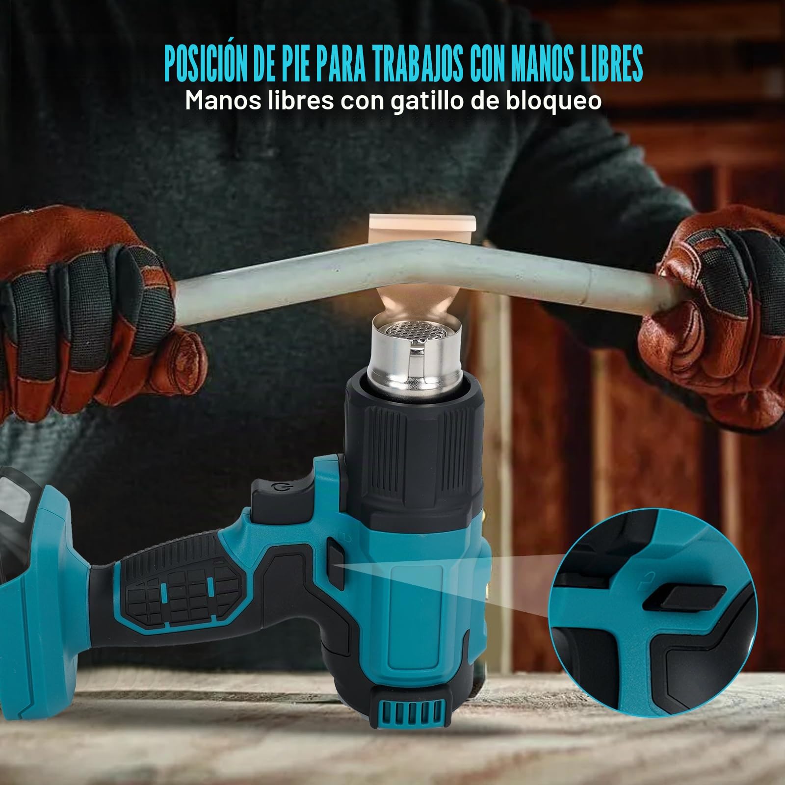 Pistola de Calor Inalámbrica Compatible Con Baterías Makita 18V, Pistola de Aire Caliente con 8 Boquillas, Pantalla LCD Digital, 4 ajustes de temperatura, máx. 500 °C (sin batería)