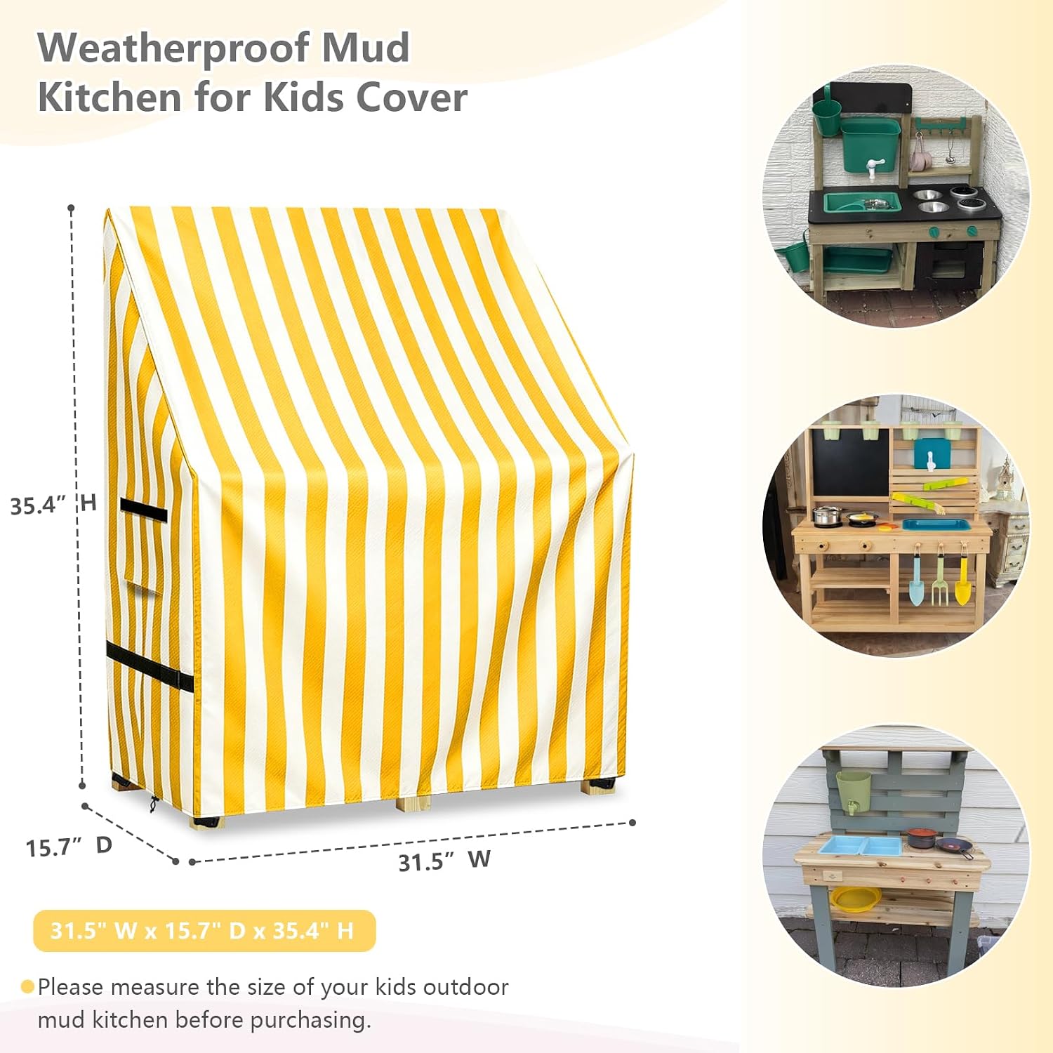 Kids Outdoor Mud Kitchen Cover,Heavy Duty Waterproof & Anti-UV Dustproof Outdoor Wooden Play Kitchen Covers,31.5" W x 15.7" D x 35.4" H, Yellow, Cover Only