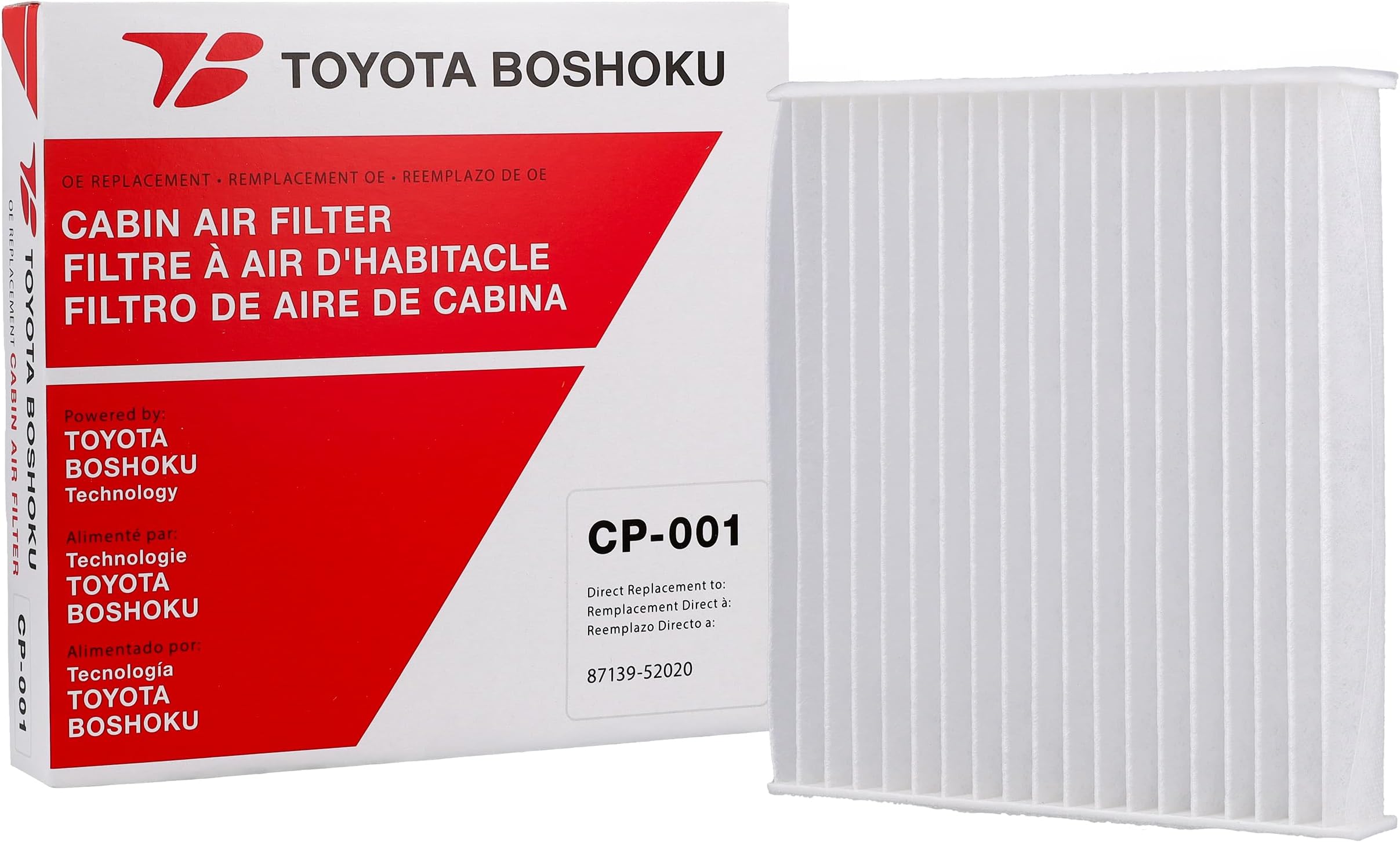 (TB) Cabin Air Filter, Engineered as Direct Replacement of 87139-52020 Fits 2009-2019 Toyota Corolla 1.8L GAS; 2009-2018 RAV4 2.5L GAS; 2010-2017 Camry 2.5L GAS