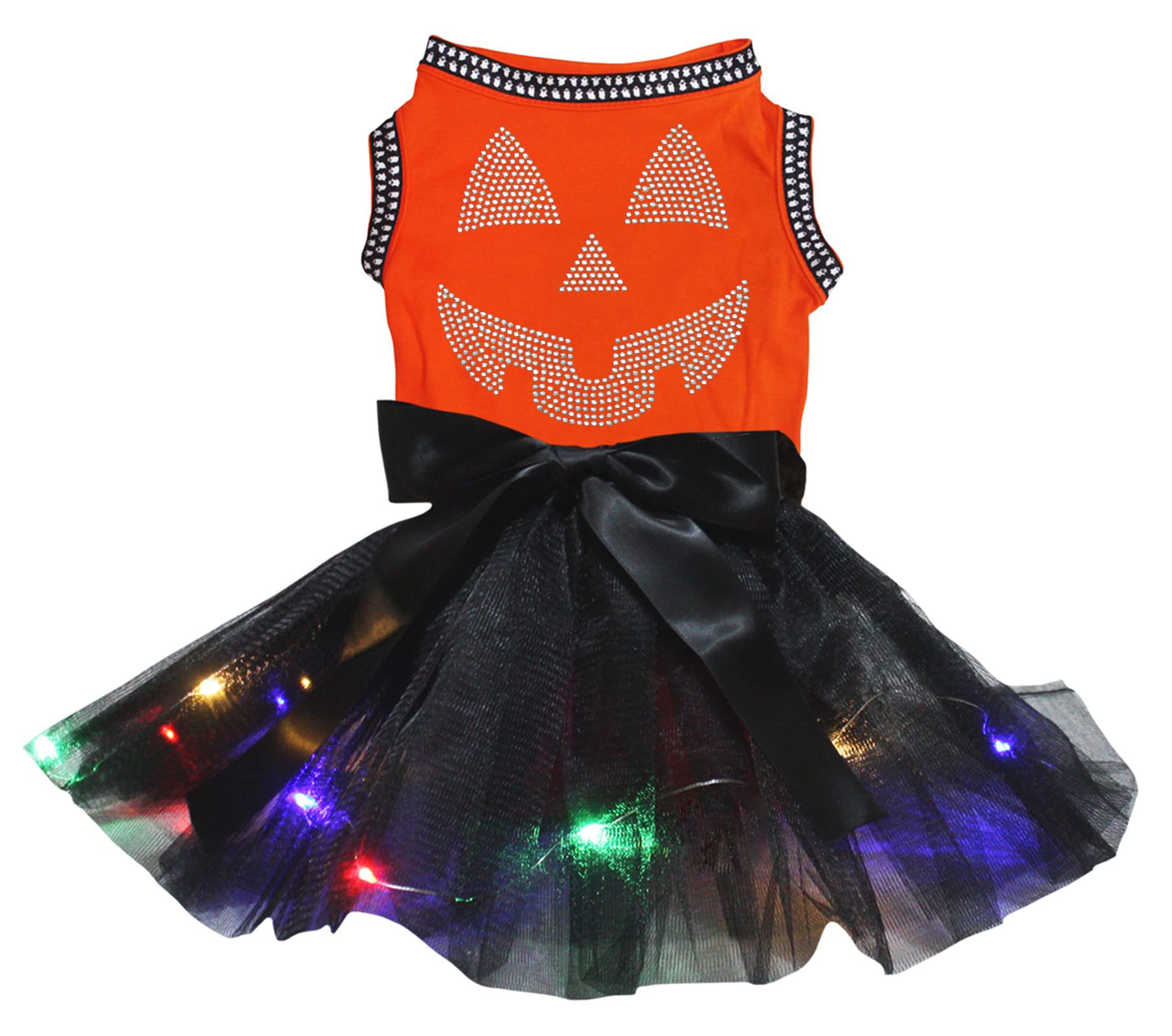 Robe citrouille pour chiot de grande taille avec strass et LED haut de gamme