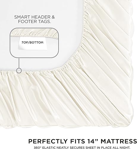 Miniatura 3 de Juicy Couture Juego de sábanas de satén tamaño Twin XL, juego de sábanas de bolsillo profundo Twin XL con 1 sábana bajera, 1 sábana encimera y 1