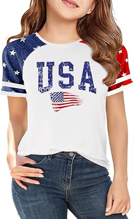 OJLPHH Boys Girls USA Shirts 4th of July American Flag Patriotic Graphic Tees Independence Day Outfit for Kids 5-13y