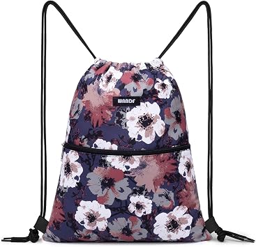 WANDF Drawstring Backpack, Gym Sackpack for Sports Blue Flower