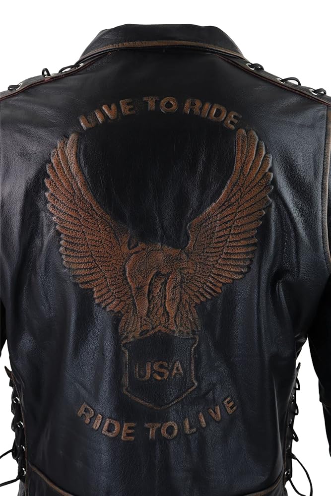 Mens Live To Ride Cow Hide Real Leather Jacket Original