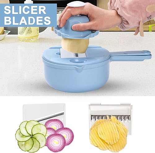 Miniatura 6 de Picador de verduras, 14 en 1 picador de alimentos multifunción, cortador de verduras multifunción/rebanadora, con contenedor Veggie Chopper Ajo