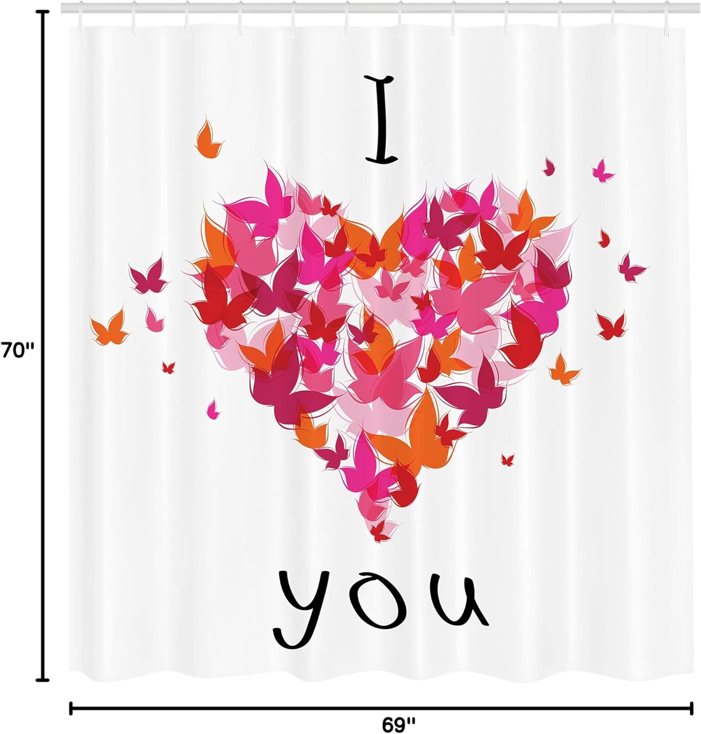 Ambesonne Love Shower Curtain, Heart Filled Butterflies Soul Mate Real True Deep My Dear Illustration, Cloth Fabric Bathroom Decor Set with Hooks, 69" W x 70" L, White Black Dark Pink