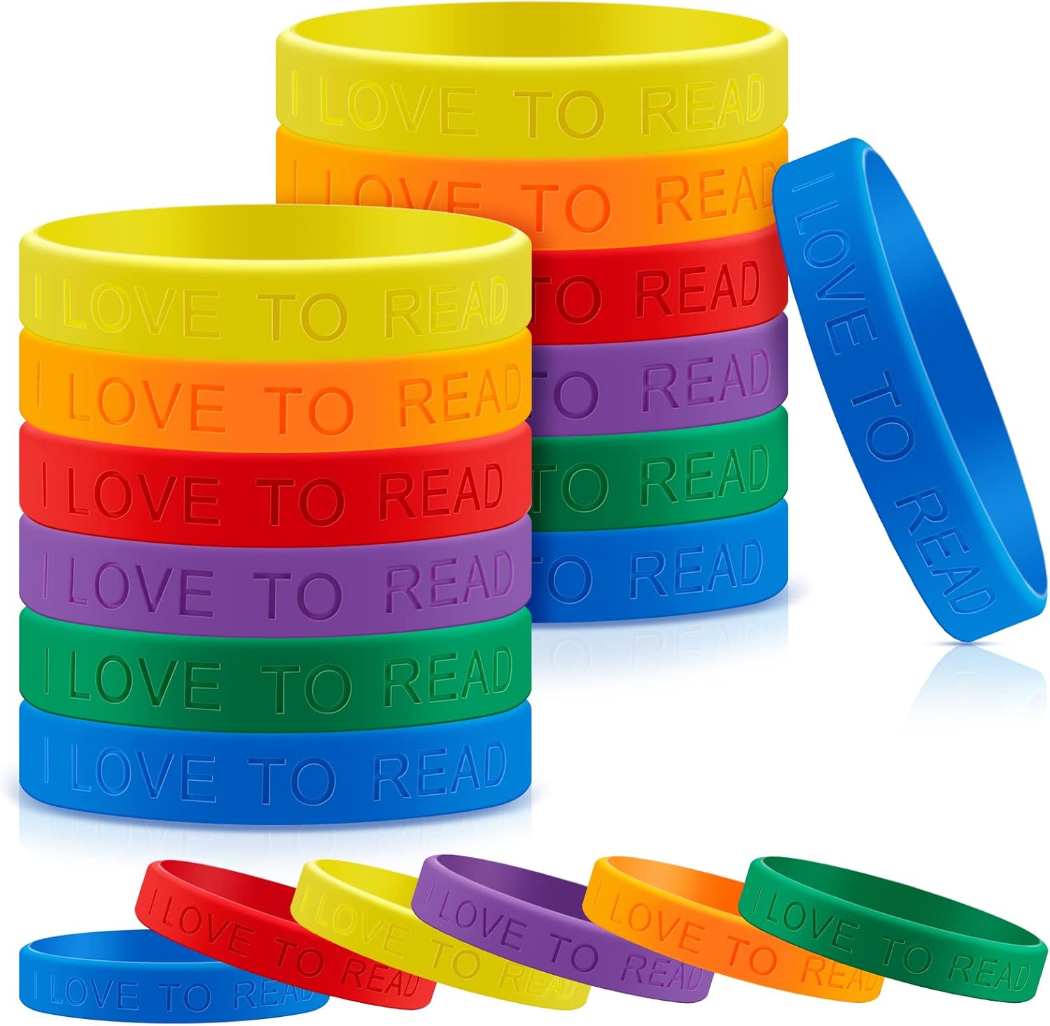Jutom I Love to Read Rubber Bracelets -Operation Christmas Bulk Items,Colorful Motivational Wristbands for Kids, Classroom Rewards, Library Supplies,Pack of Vital Silicone Wristbands(60 Pcs)