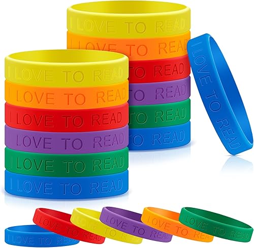 Jutom Pulsera de goma motivacional con texto en inglés "I Love to Read", pulseras motivacionales coloridas, pulseras de silicona vital, pulseras
