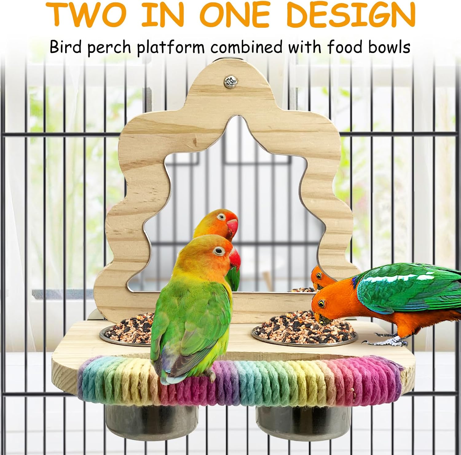 Tfwadmx Bird Parrot Wooden Feeding Cups Small Bird Feeding Dish Cups Stainless Steel Birds Bowls Food Water Bowls with Food Holder for Cockatiel Lovebirds Parakeet Macaw Finches image 5