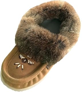 Women's Suede Slippers with Rabbit Fur Collar Moccasins