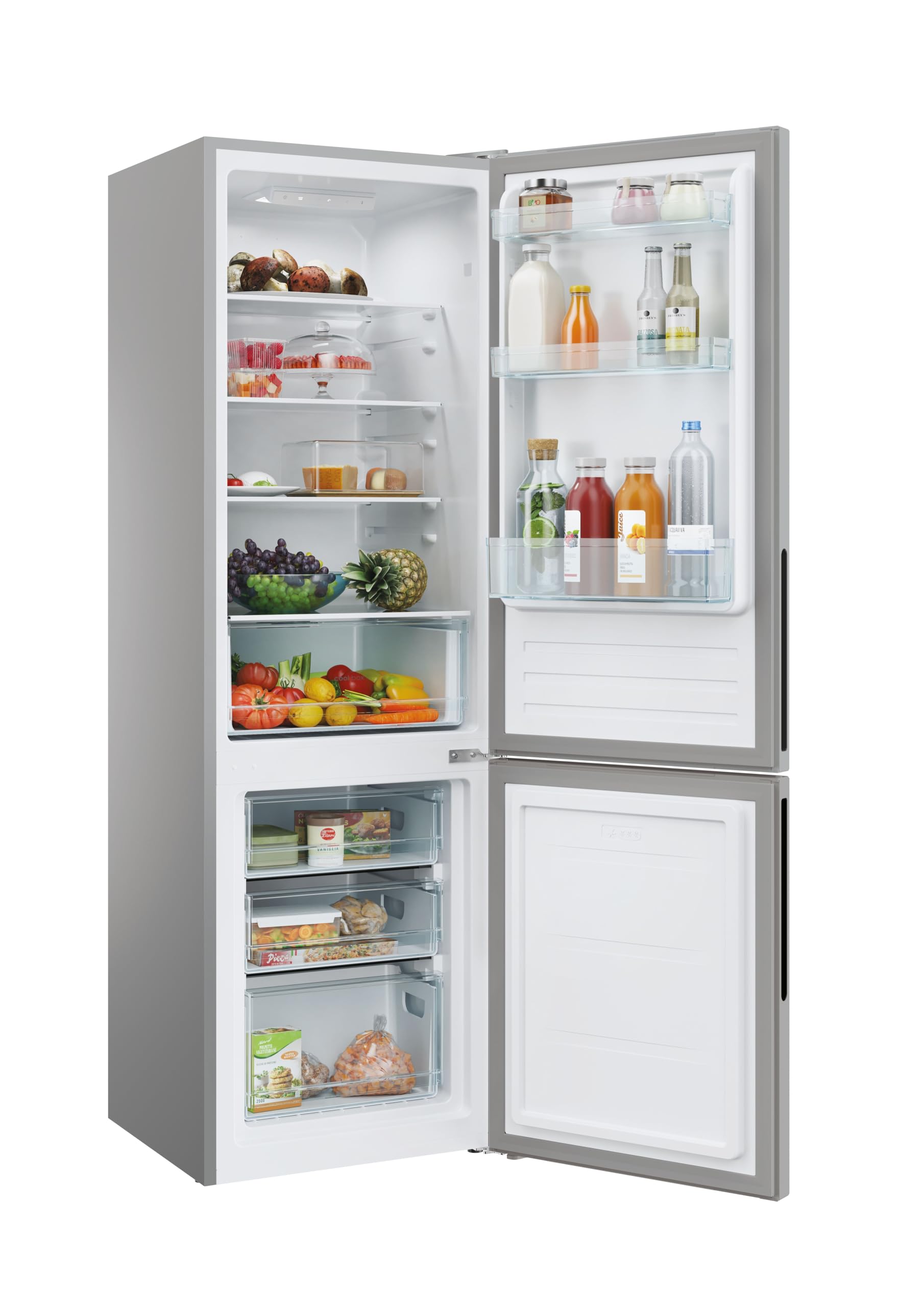 Candy CCT3L517ES Réfrigérateur combiné - Pose libre, Hauteur : 1,77 m, 260 L, 2 portes réversibles, Low Frost, LED, 39 dB, Argent, Classe E