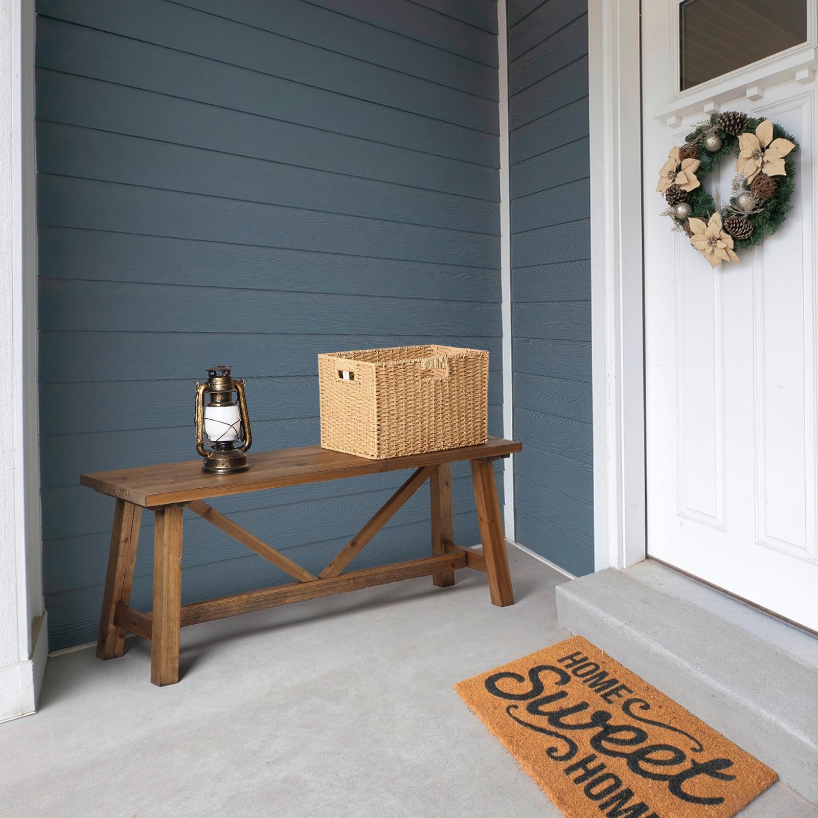 Wnutrees 43" Farmhouse Solid Wood Bench, Narrow Long Seat, Natural | Entryway Seat for End of Bed, Living Room, Dining Area, Hallway