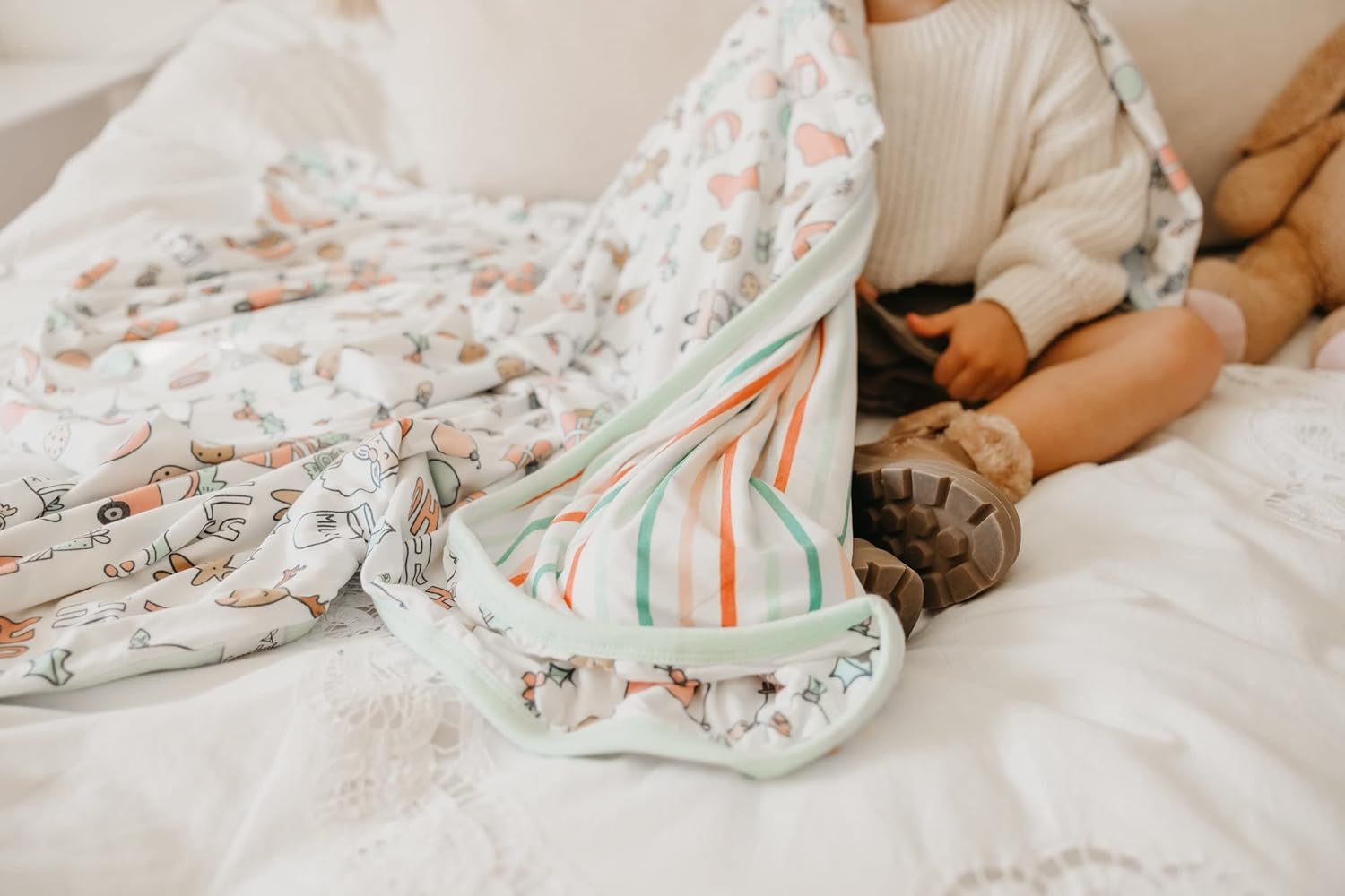 Large Premium Knit Baby 3 Layer Stretchy Quilt Blanket"Cindy" by Copper Pearl