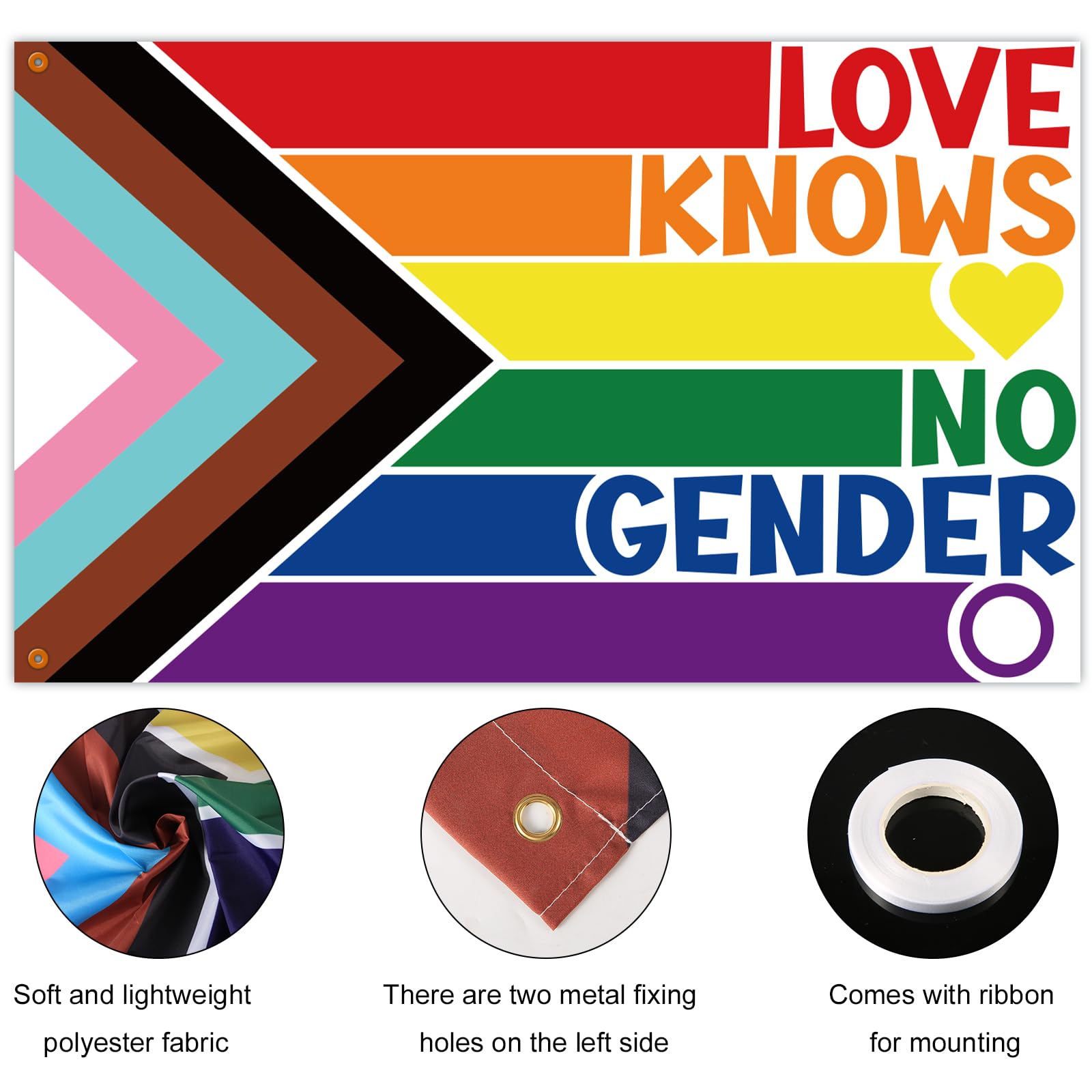 Bandiera Orgoglio LGBT Arcobaleno Progress 150x90 Cm | Impermeabile In Poliestere Con 4 Occhielli Metallici | Decorazione Per Pride, Parate, Eventi