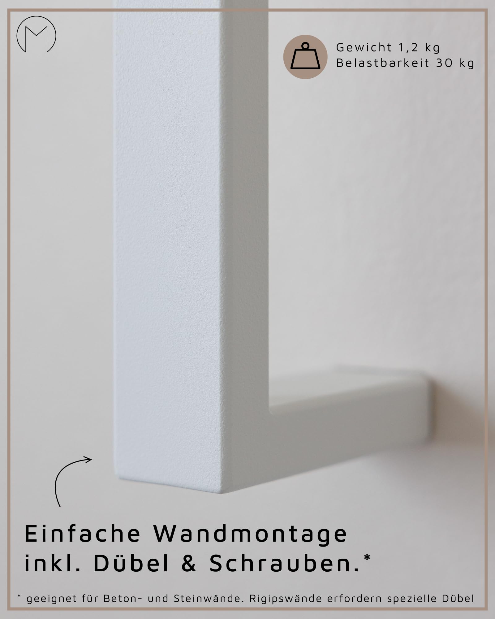Metallbude Handtuchhalter NALI - Schwarz - Wandmontage - Pulverbeschichtetes Stahlrohr - Kratz-, Stoß- & Schlagfest - 4x10x50 cm